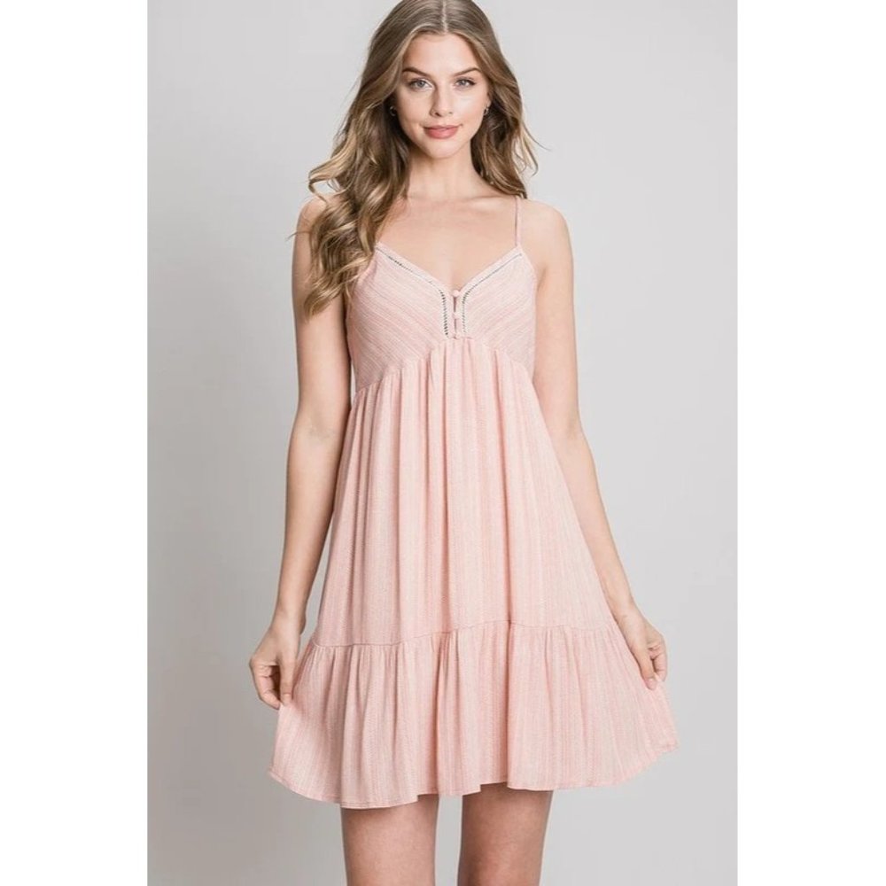 Beceel Women Lace detailed Midi Dress Sleeveless V Neck Peach Size Medium